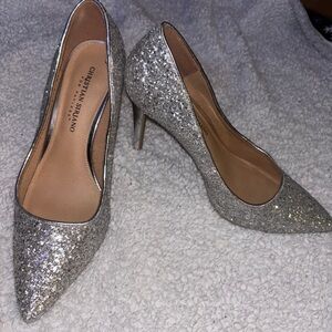 Christian Siriano Silver Stiletto Heels with Glitter